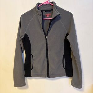 Merona Full Zip Fleece Lightweight Jacket Coat Pockets Grey Black Womens Size XS